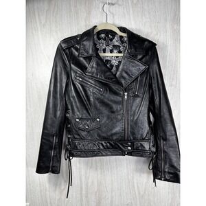 Affliction Myah Leather Moto Jacket L Black Lambskin Biker Y2K Punk Rocker Chic